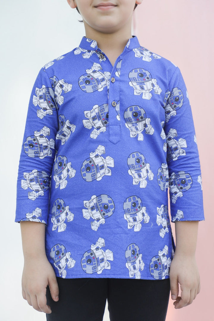 Kids Robot Print Mandarin Collar Shirt - CuddlesClothing