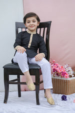 Load image into Gallery viewer, Black Cotton Silk Boys Kurta Pajama - CuddlesClothing