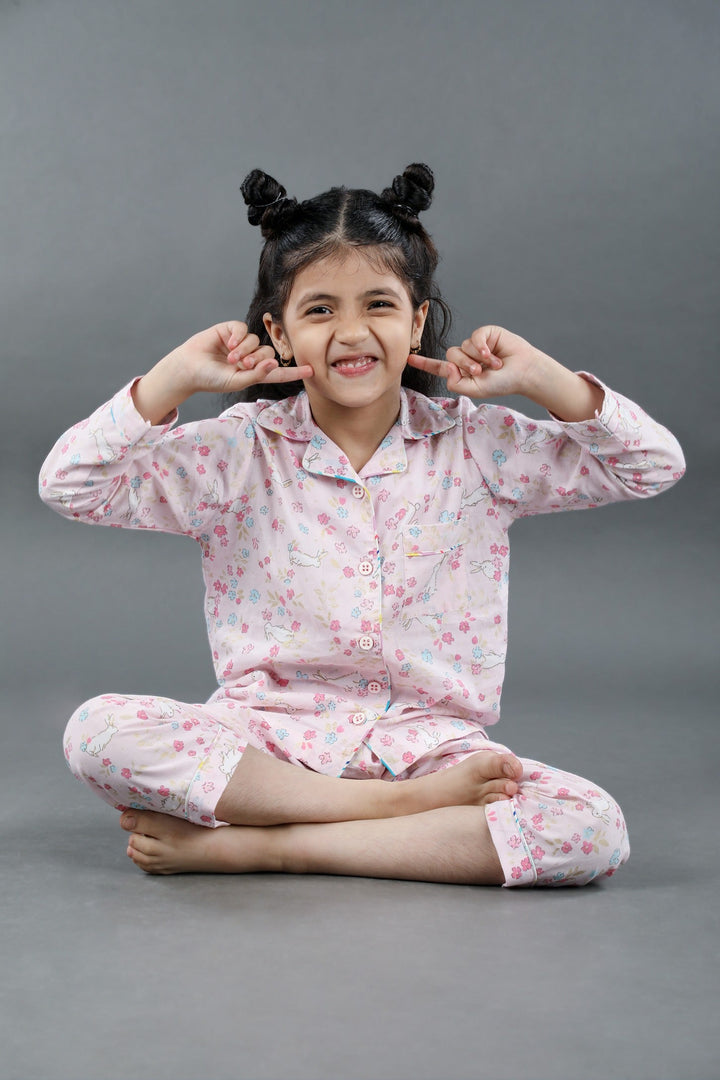 "Blushing Bunnies" Kids Cotton Nightsuit Set - CuddlesClothing