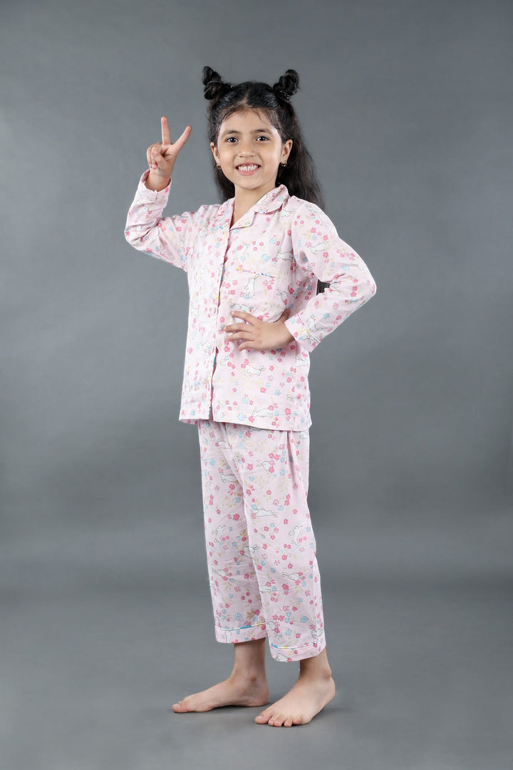 "Blushing Bunnies" Kids Cotton Nightsuit Set - CuddlesClothing