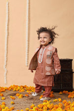 Load image into Gallery viewer, Rust Deer Motif Georgette Kurta Jacket Set