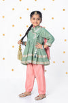Sage Green EmbroideredAngrakha Kurta with Peach Pants