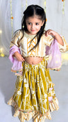 Yellow Peacock and Floral Print Lehanga for Girls