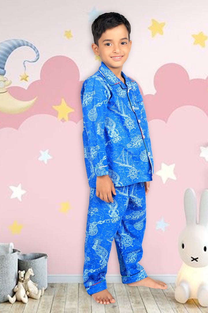 Sail Away Cotton Night Suit: Set Anchor for Comfortable Dreams - CuddlesClothing