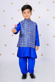 Little Nawab Royal Blue Jacket Set For Boys - CuddlesClothing