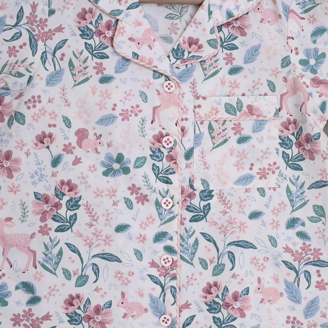 Floral & Animal Print Cotton Nightsuit - CuddlesClothing