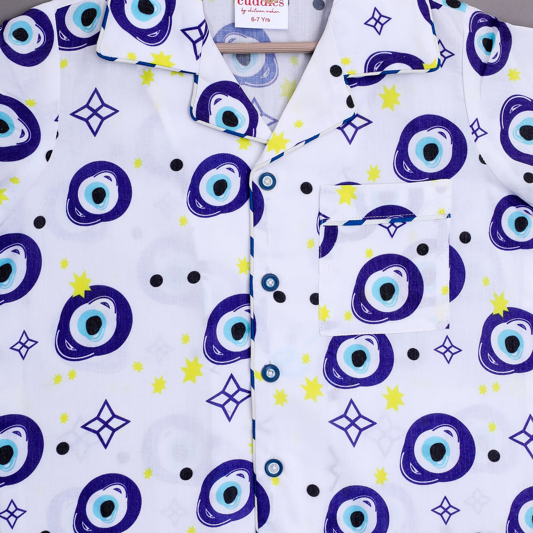Evil Eye Print Cotton Kids Nightsuit - CuddlesClothing