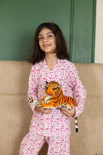 Load image into Gallery viewer, Girls Pink Safari Animals Print Nightsuit - CuddlesClothing