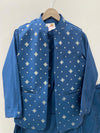 Blue Cotton Silk 3-Piece Jacket Set for Boys