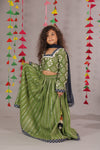 Elegant Green Lehenga Set with Printed Cotton Silk Blouse and Gota Cotton Skirt