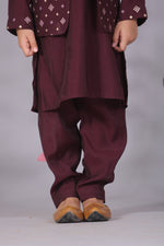 Load image into Gallery viewer, Boys Purple Cotton Silk Block Print Front Open Jacket &amp; Kurta Set - CuddlesClothing