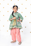 Sage Green EmbroideredAngrakha Kurta with Peach Pants