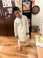 Load image into Gallery viewer, Boys White &amp; Blue Dinosaur Print Cotton Kurta - CuddlesClothing