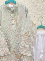 Load image into Gallery viewer, Boys' Blush Pink Kurta with Giraffe Embroidery and White Pajamas - CuddlesClothing