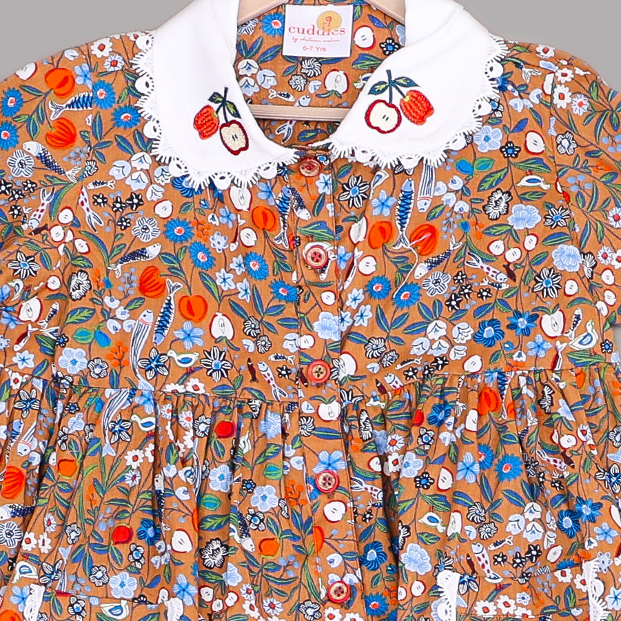 Embroidered Floral Cotton Nightsuit for Kids - CuddlesClothing