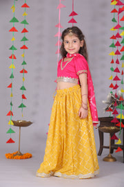 Girls Silk Pink & Yellow Festive Lehenga Choli Set - CuddlesClothing