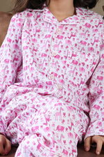 Load image into Gallery viewer, Girls Pink Safari Animals Print Nightsuit - CuddlesClothing