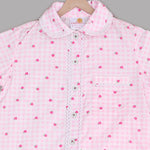 Load image into Gallery viewer, Pink Gingham Strawberry Cotton Nightsuit for Kids - CuddlesClothing