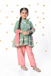 Sage Green EmbroideredAngrakha Kurta with Peach Pants