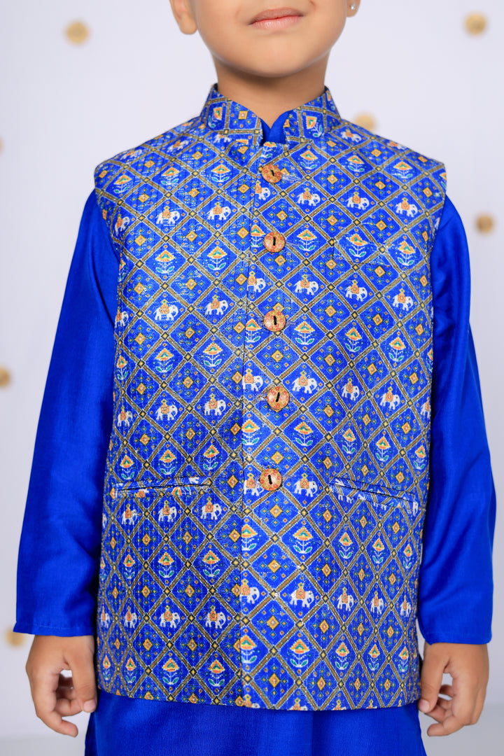 Little Nawab Royal Blue Jacket Set For Boys - CuddlesClothing
