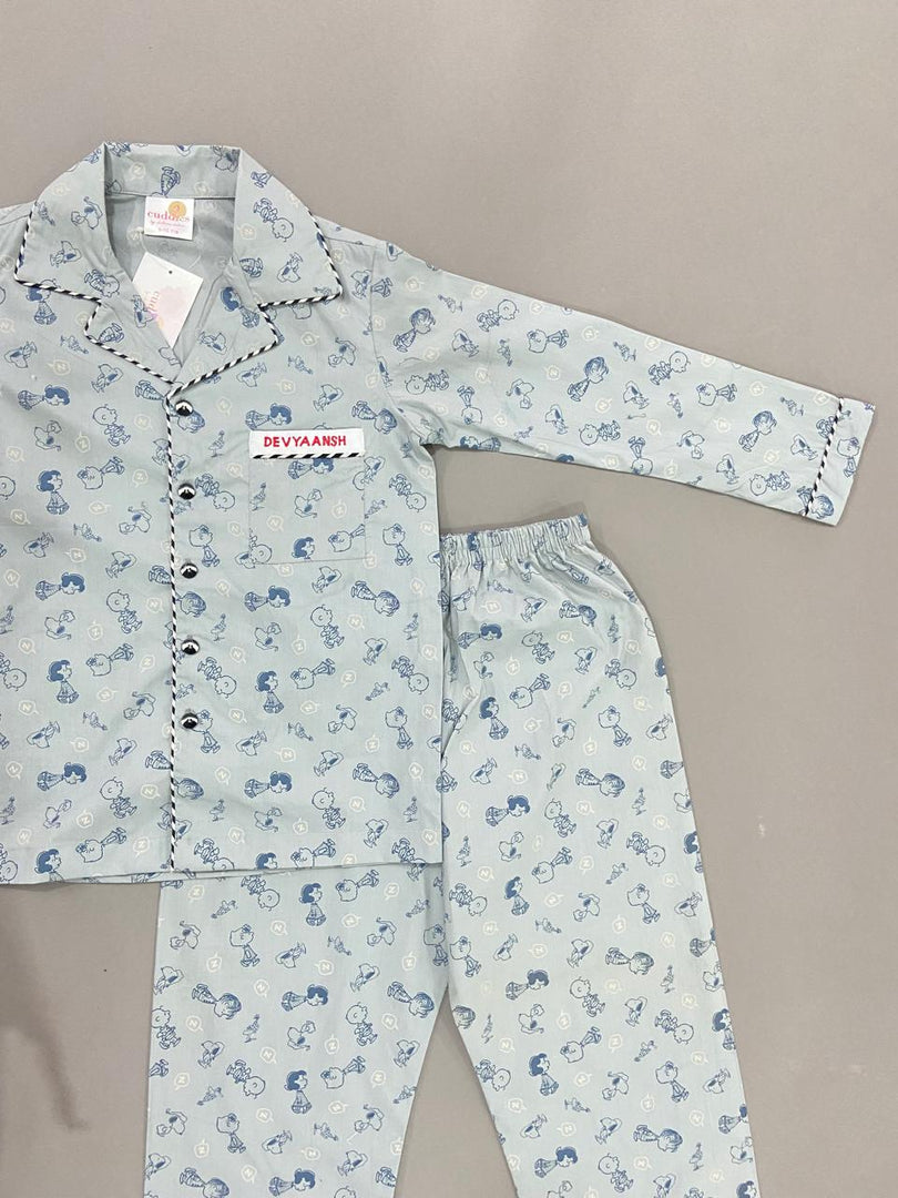 Snoopy Print Cotton Kids Nightsuit - CuddlesClothing