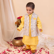 Boys' Floral Print Jacket Set with Cotton Satin Kurta Pajama - CuddlesClothing
