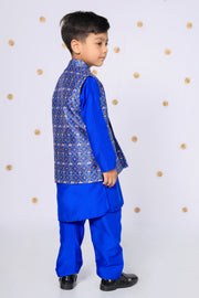 Little Nawab Royal Blue Jacket Set For Boys - CuddlesClothing