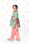 Sage Green EmbroideredAngrakha Kurta with Peach Pants