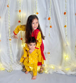 Load image into Gallery viewer, Festive Yellow &amp; Pink Silk Sharara Set for Girls - CuddlesClothing