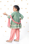 Sage Green EmbroideredAngrakha Kurta with Peach Pants