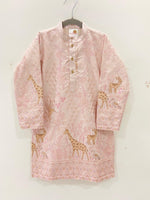 Load image into Gallery viewer, Boys' Blush Pink Kurta with Giraffe Embroidery and White Pajamas - CuddlesClothing