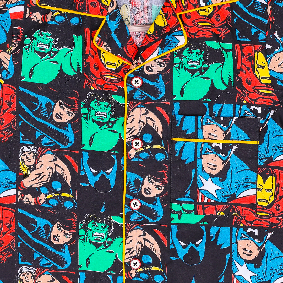Superhero Print Cotton Nightsuit for Boys - CuddlesClothing