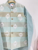 Load image into Gallery viewer, Mint Mul Chanderi Kurta Set with Embroidered Mul Chanderi Jacket