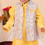 Load image into Gallery viewer, Boys' Floral Print Jacket Set with Cotton Satin Kurta Pajama - CuddlesClothing
