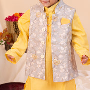 Boys' Floral Print Jacket Set with Cotton Satin Kurta Pajama - CuddlesClothing