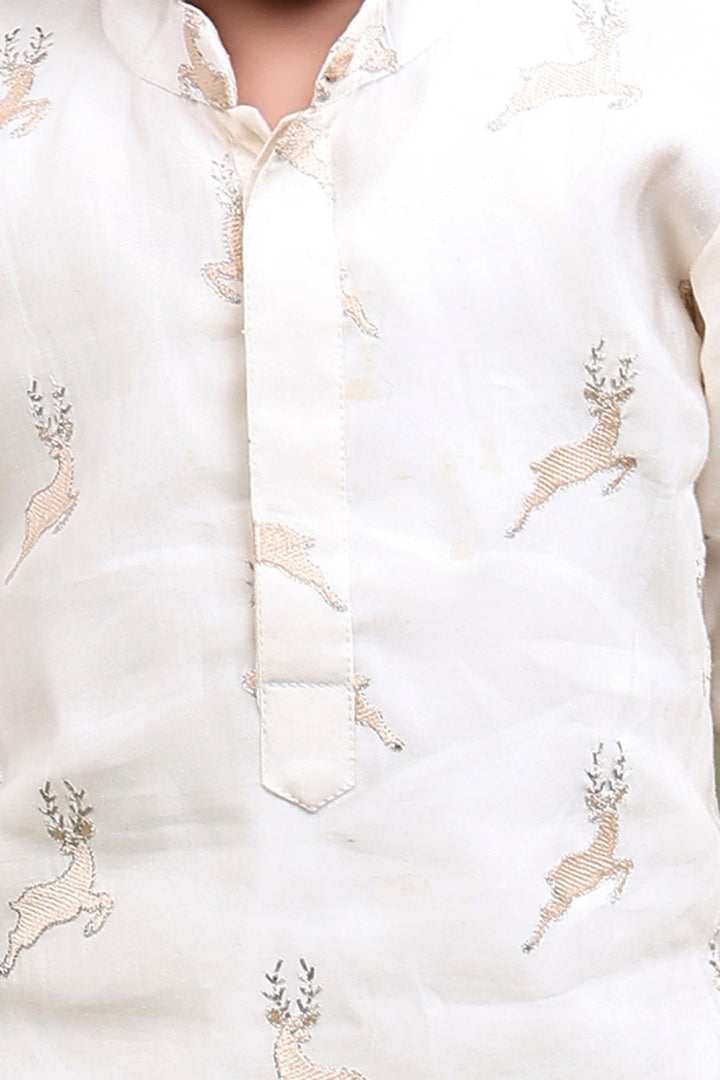 Little Deer Cotton Silk Kurta Pajama Set