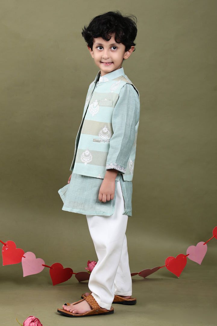 Mint Mul Chanderi Kurta Set with Embroidered Mul Chanderi Jacket