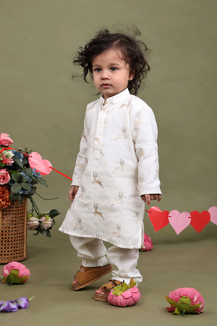 Little Deer Cotton Silk Kurta Pajama Set