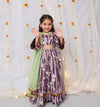 Purple Peacock & Floral Print Lehenga for Girls