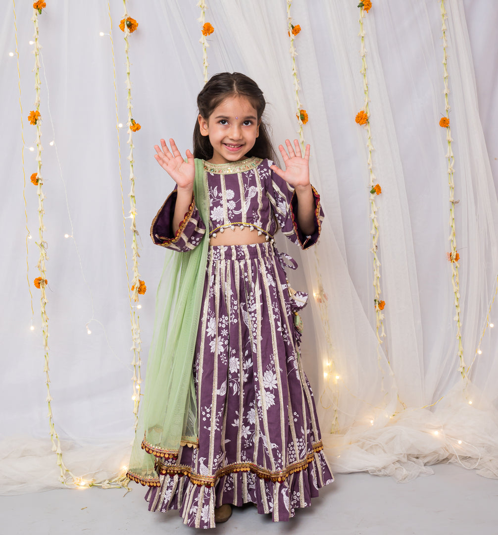 Girls Purple Floral Lehenga Choli Set - CuddlesClothing