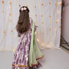 Purple Peacock & Floral Print Lehenga for Girls