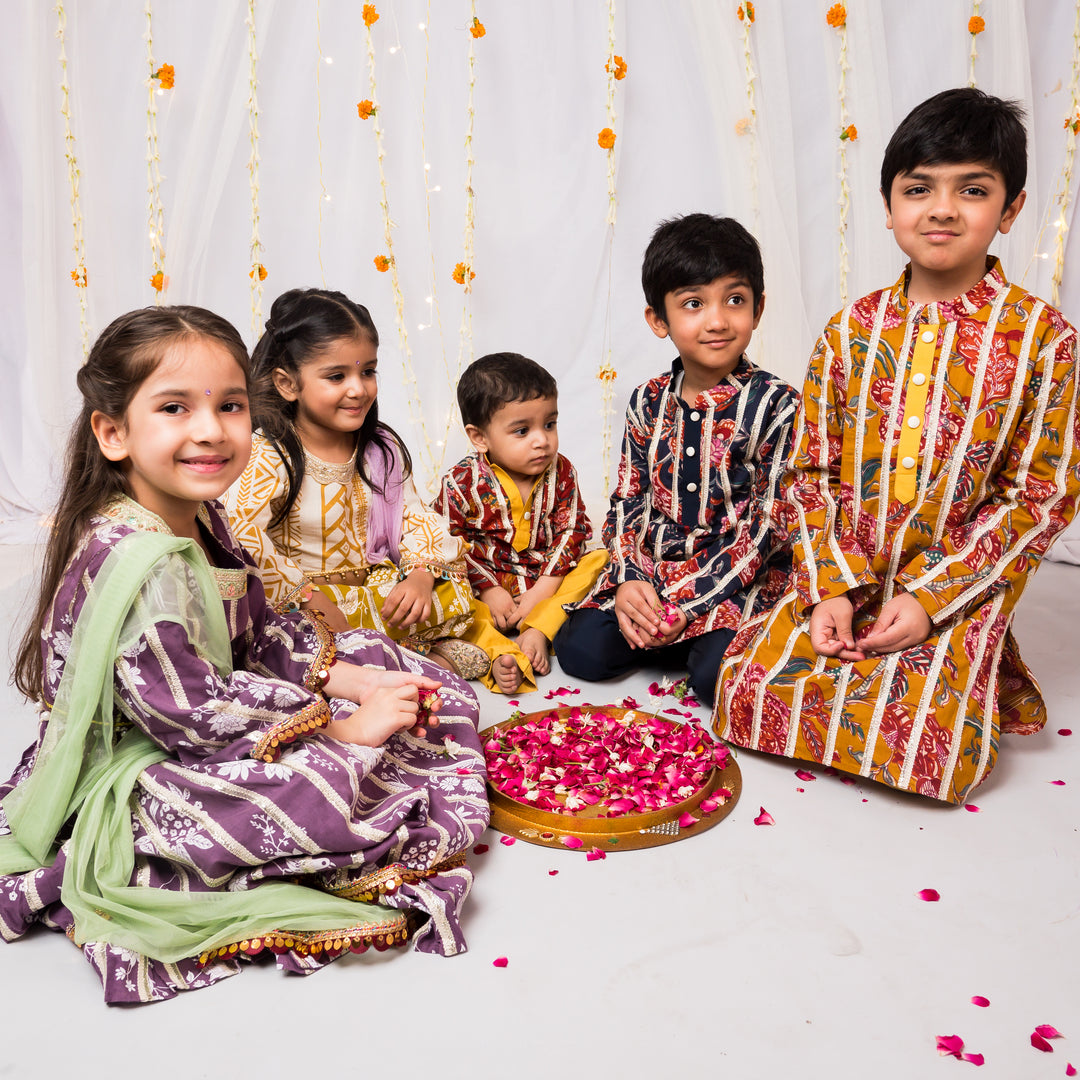 Girls Purple Floral Lehenga Choli Set - CuddlesClothing