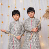 Traditional Chikankari Cutwork Floral Front-Open Kurta for Boys