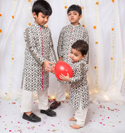 Boys Front-Open Chikankari Kurta with Pink Lehriya Accent - CuddlesClothing