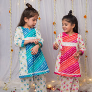 Girls Leheriya Print Kurta Pajama Sets - CuddlesClothing
