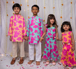 Load image into Gallery viewer, Boys Floral Print Cotton Kurtas in Orange &amp; Blue - CuddlesClothing
