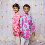 Load image into Gallery viewer, Boys Floral Print Cotton Kurtas in Orange &amp; Blue - CuddlesClothing