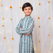Boys Front-Open Silk Kurta Pajama with Gota Work - CuddlesClothing