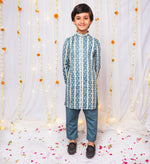 Load image into Gallery viewer, Boys Front-Open Silk Kurta Pajama with Gota Work - CuddlesClothing
