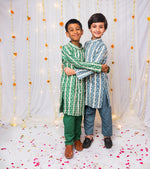 Load image into Gallery viewer, Boys Front-Open Silk Kurta Pajama with Gota Work - CuddlesClothing